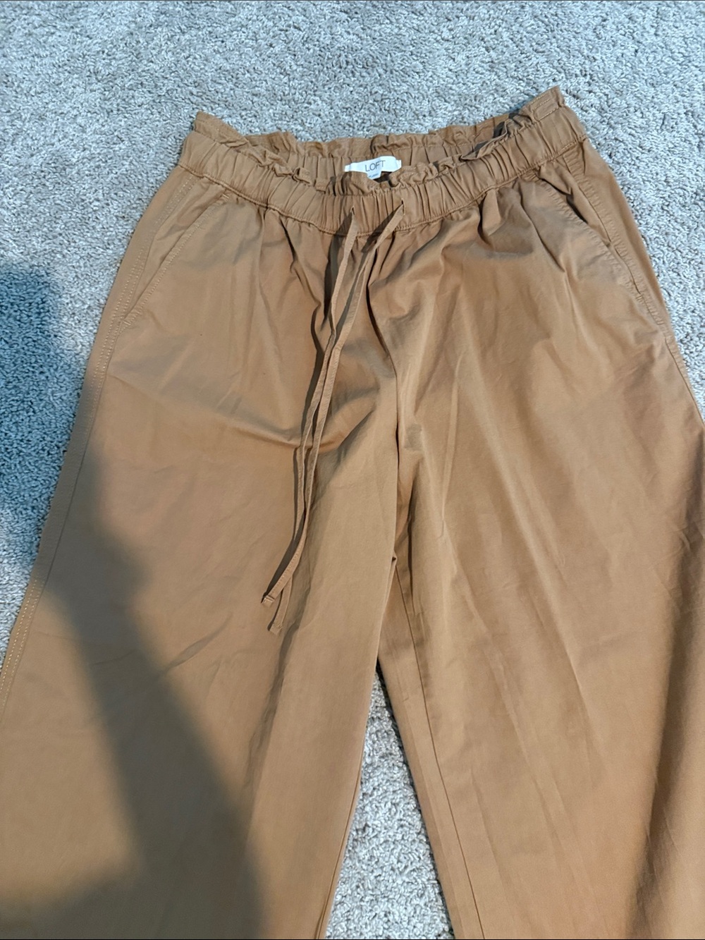 LOFT women’s Drawstring Chinos in Camel Brown ankle length